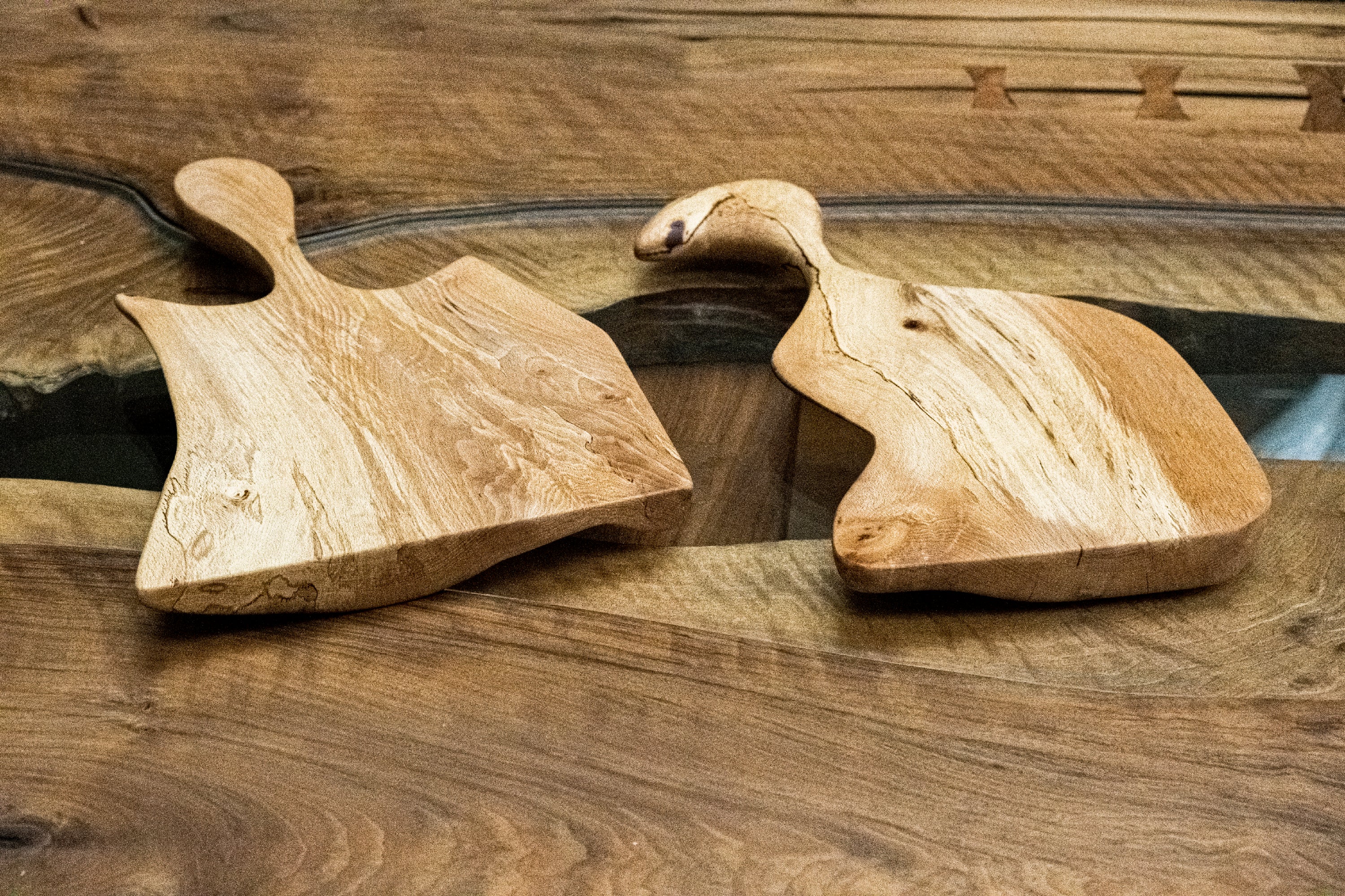 Live Edge Deli trays, bespoke hand made items in Spalted Beech wood. High quality kitchen accesories with raw edge and natural rustic feel.