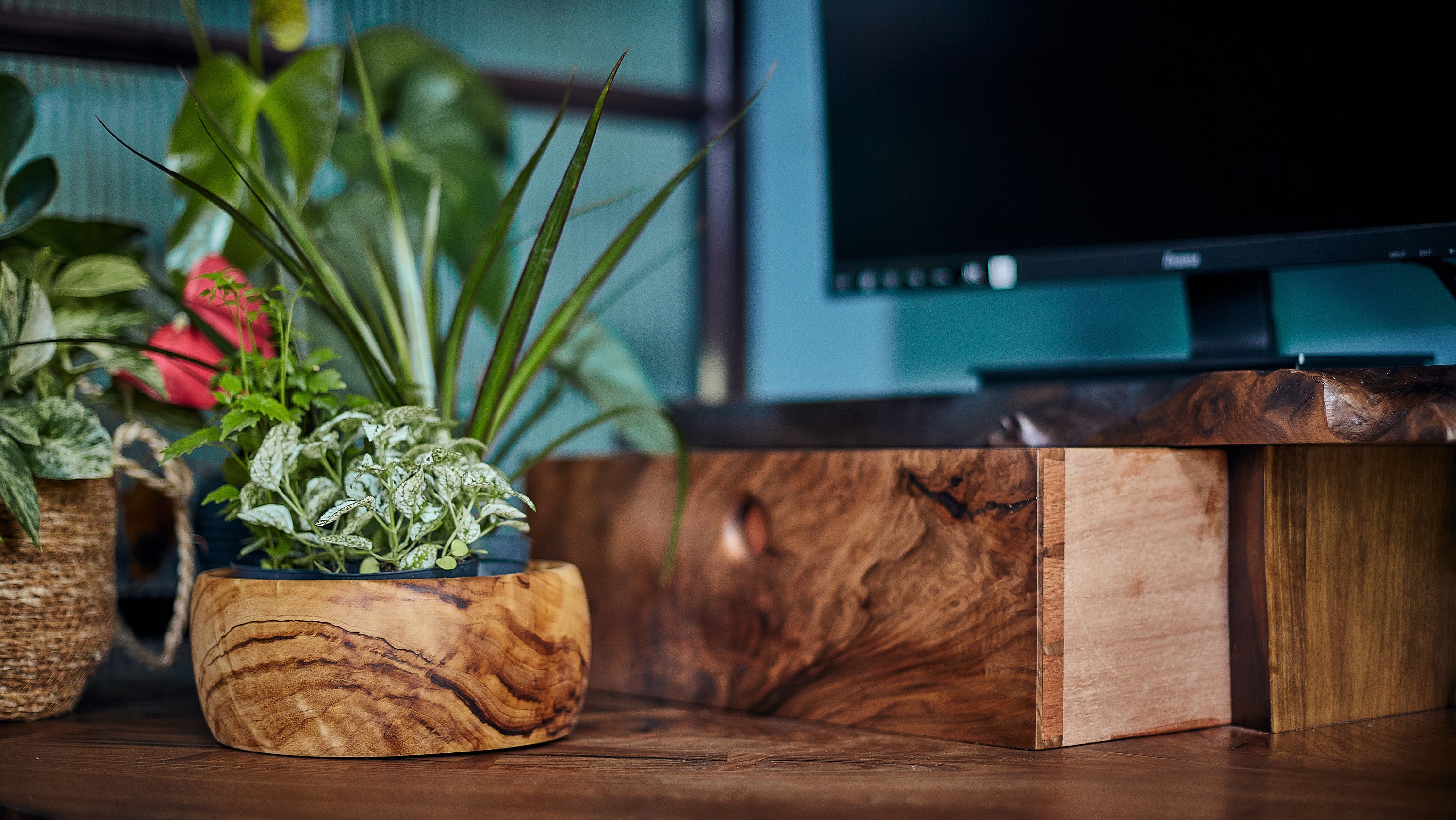 Handcrafted Black Walnut Live Edge Office Desk - Customised design with designer drawers, ample space, and a harmonious blend of function and aesthetics. Elevate your workspace with warm tones that enhance work mood and productivity.