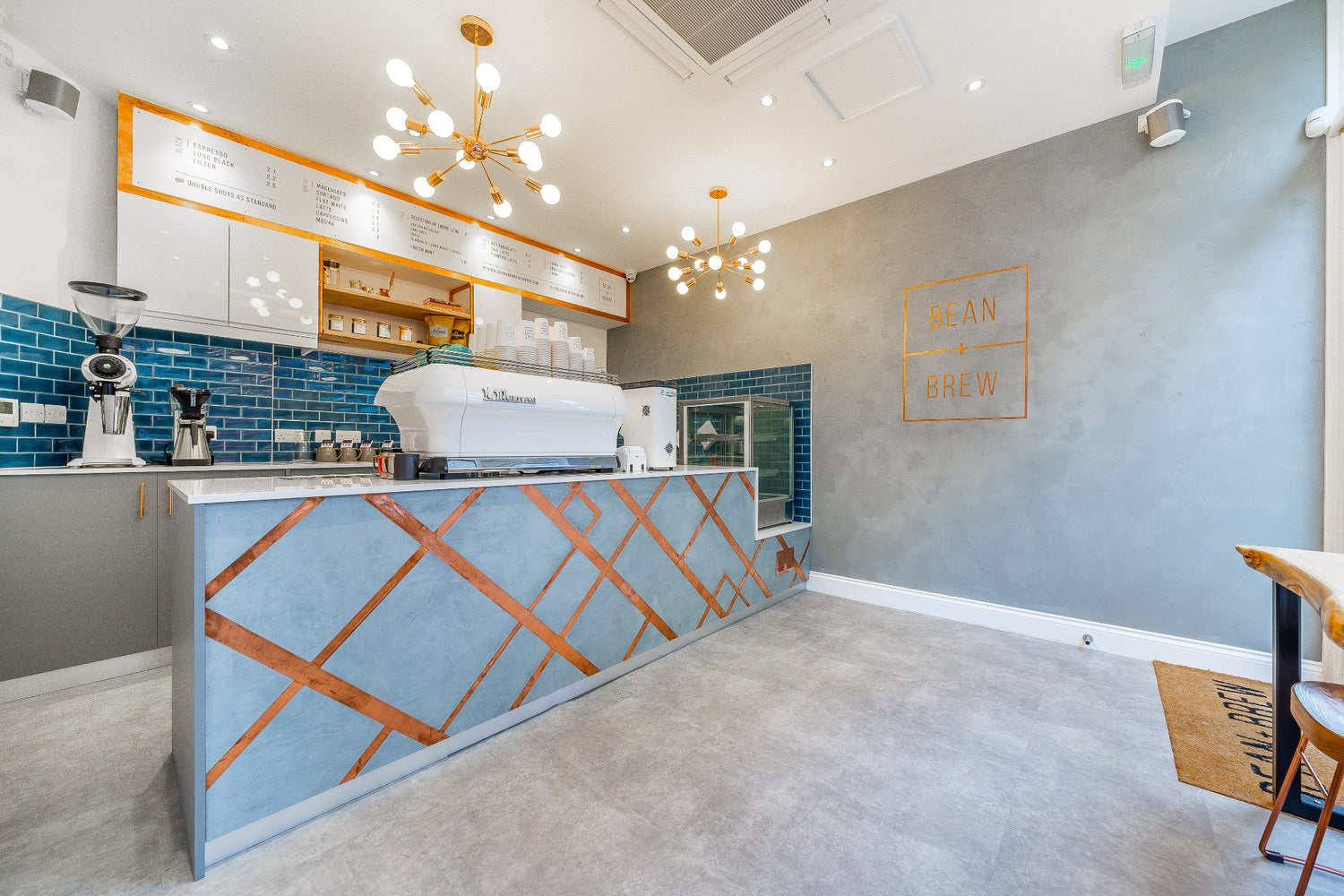 Experience the art of interior design with Live Edge Creations. Our expertise in colour matching and live edge design comes to life in our exquisite installations. Elevate your space with luxurious interior design featuring high-quality wood. Each piece is custom designed for this location at Bean and Brew, ensuring a seamless blend of style and functionality